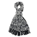 LA MAREY 100% Merino Wool Abstract Print Scarf with Tassel (180 x 70 cm) - Grey_8270068_4