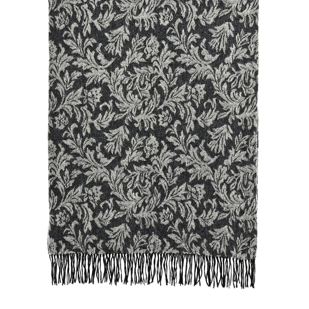 LA MAREY 100% Merino Wool Abstract Print Scarf with Tassel (180 x 70 cm) - Grey_8270068_5
