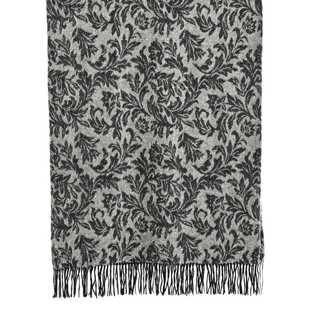 LA MAREY 100% Merino Wool Abstract Print Scarf with Tassel (180 x 70 cm) - Grey_8270068_6
