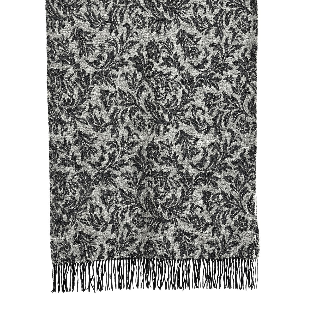 LA MAREY 100% Merino Wool Abstract Print Scarf with Tassel (180 x 70 cm) - Grey V32630248 7
