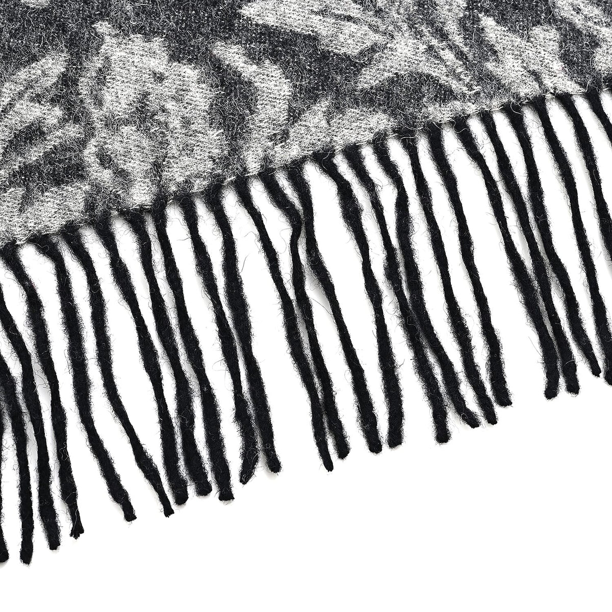LA MAREY 100% Merino Wool Abstract Print Scarf with Tassel (180 x 70 cm) - Grey V32630248 8
