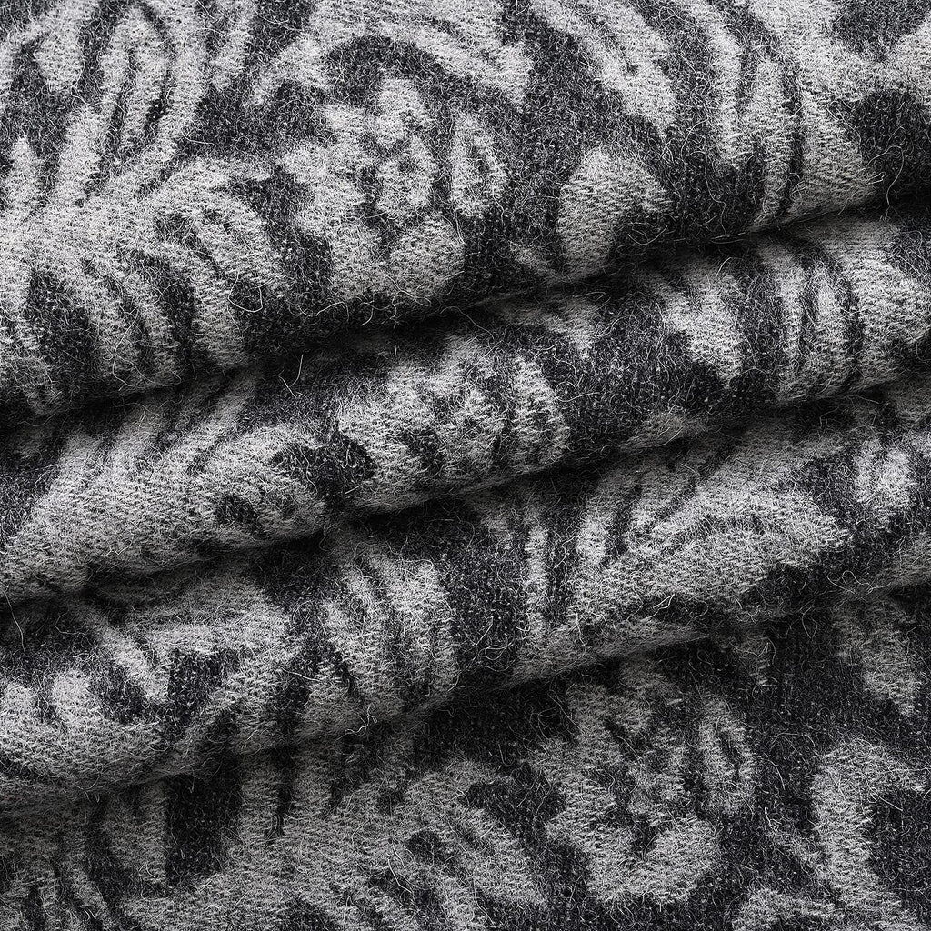 LA MAREY 100% Merino Wool Abstract Print Scarf with Tassel (180 x 70 cm) - Grey_8270068_8