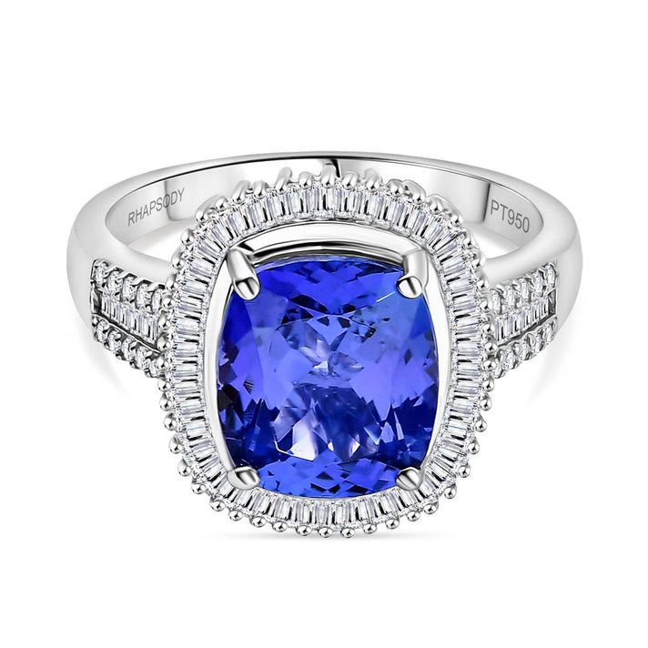 RHAPSODY 950 Platinum Cushion Cut AAAA Tanzanite, Natural Diamond (VS-EF) Ring 4.98 Ct. 8270223 1