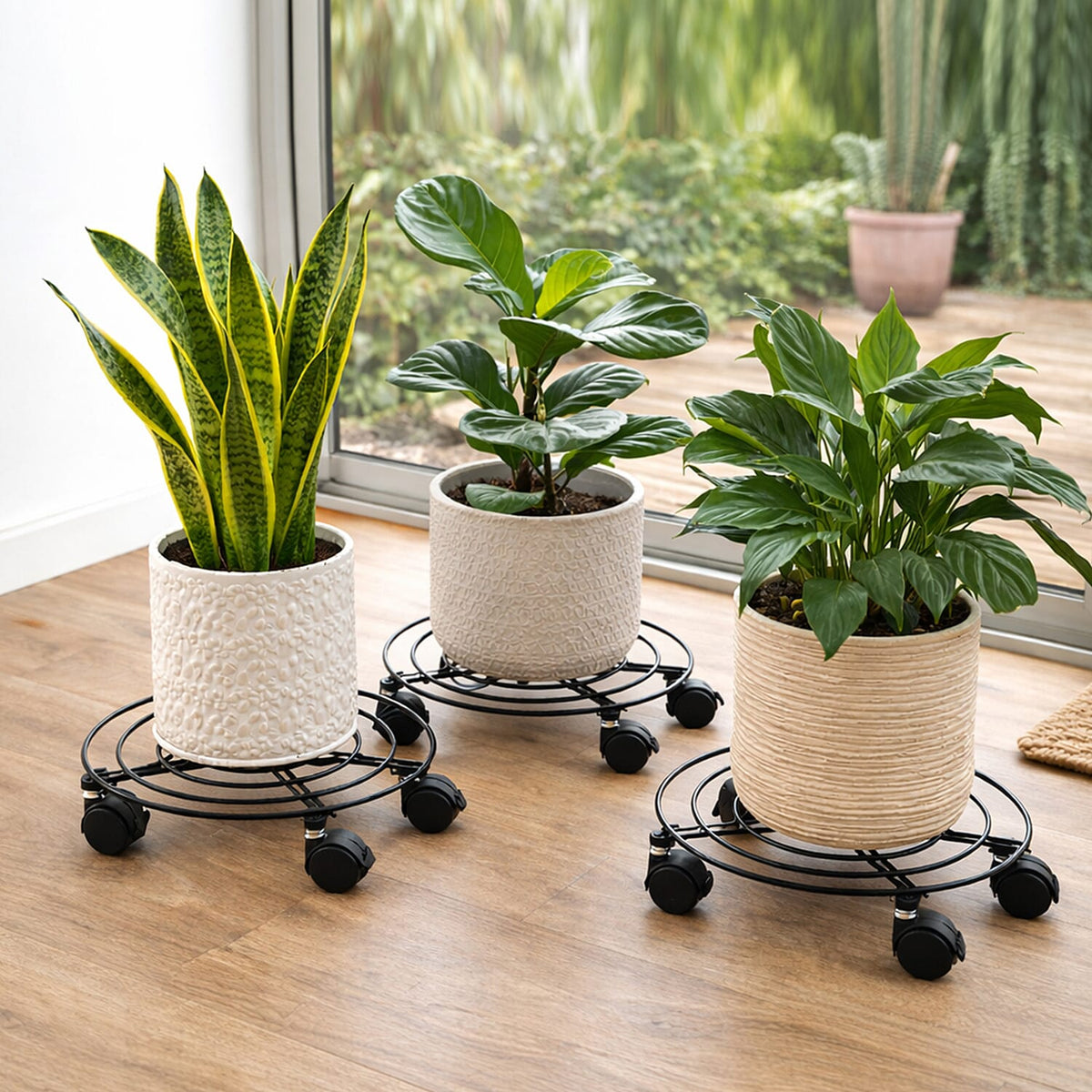 LIVMORE Pot Mover with Rolling Casters with Locking - Set of 3 (max weight 15kg-27cm diameter) 8270993 4