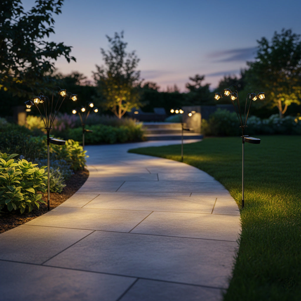 Set of 2 Solar Lantern Garden Lights - Warm White LED Starburst Swaying Lights (64cm) with 8 Modes (Waterproof, Outdoor Path &amp; Patio Decoration) - Black V32521953 2
