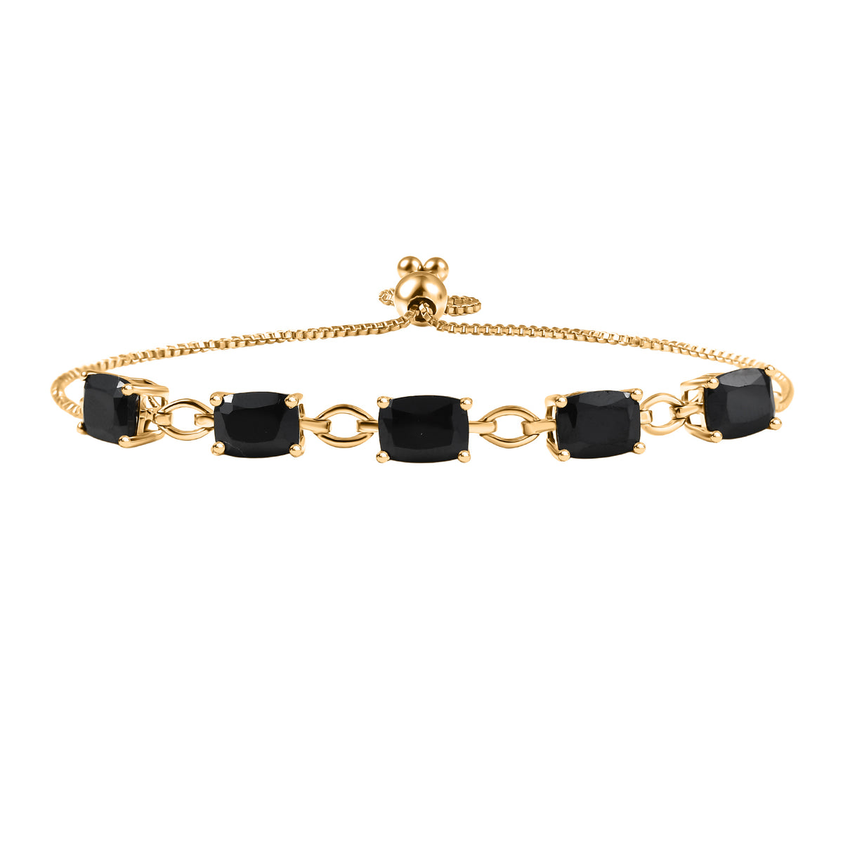 D'Joy Natural Thai Black Spinel Adjustable Bolo Bracelet (Size 6.5 - 9.5) in Yellow Gold Plating Sterling Silver 10.10 Ct. V32537643 0