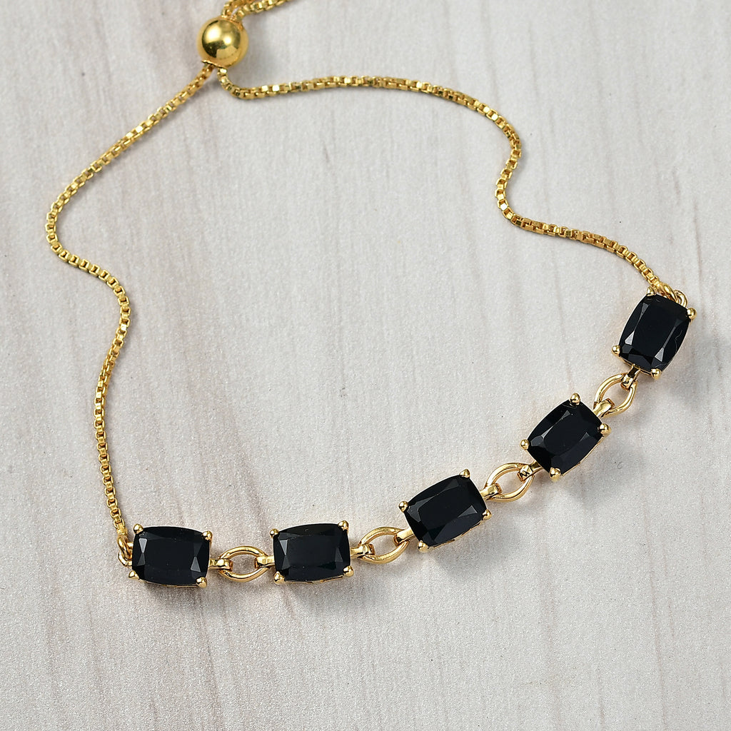 D'Joy Natural Thai Black Spinel Adjustable Bolo Bracelet (Size 6.5 - 9.5) in Yellow Gold Plating Sterling Silver 10.10 Ct._8271327_1