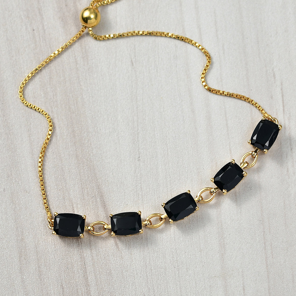D'Joy Natural Thai Black Spinel Adjustable Bolo Bracelet (Size 6.5 - 9.5) in Yellow Gold Plating Sterling Silver 10.10 Ct. V32537643 2