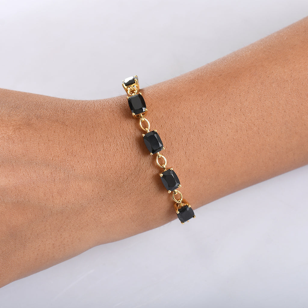 D'Joy Natural Thai Black Spinel Adjustable Bolo Bracelet (Size 6.5 - 9.5) in Yellow Gold Plating Sterling Silver 10.10 Ct._8271327_2