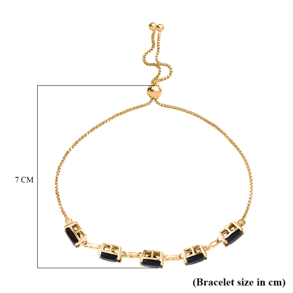 D'Joy Natural Thai Black Spinel Adjustable Bolo Bracelet (Size 6.5 - 9.5) in Yellow Gold Plating Sterling Silver 10.10 Ct._8271327_4