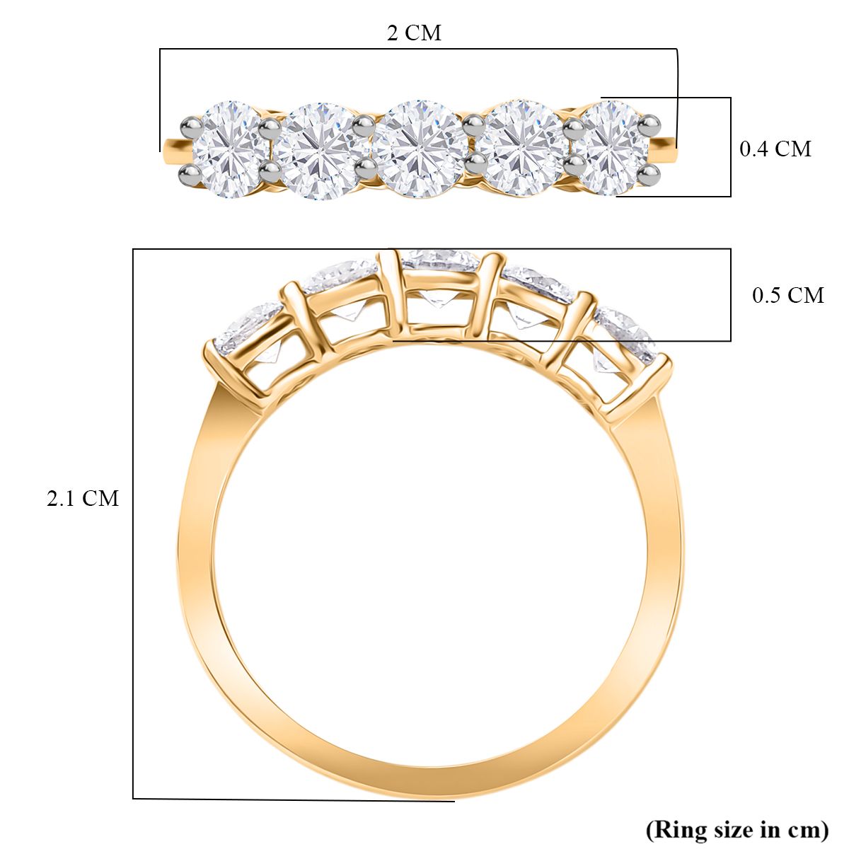 LUXURIANT SGL Certified 1 Ct. Lab Grown Diamond SI G-H 5 Stone Ring in 9K Yellow Gold 8271334 6