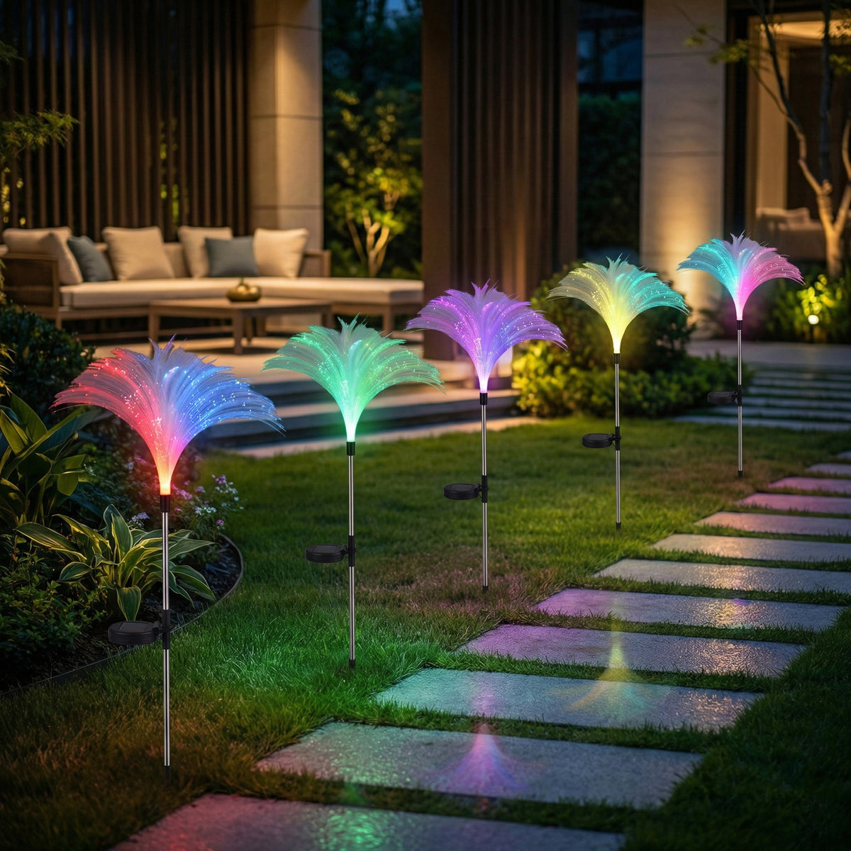 Set of 4 - LIVMORE Outdoor Jellyfish Solar Gradient Fibre Optic Lights 8271593 2