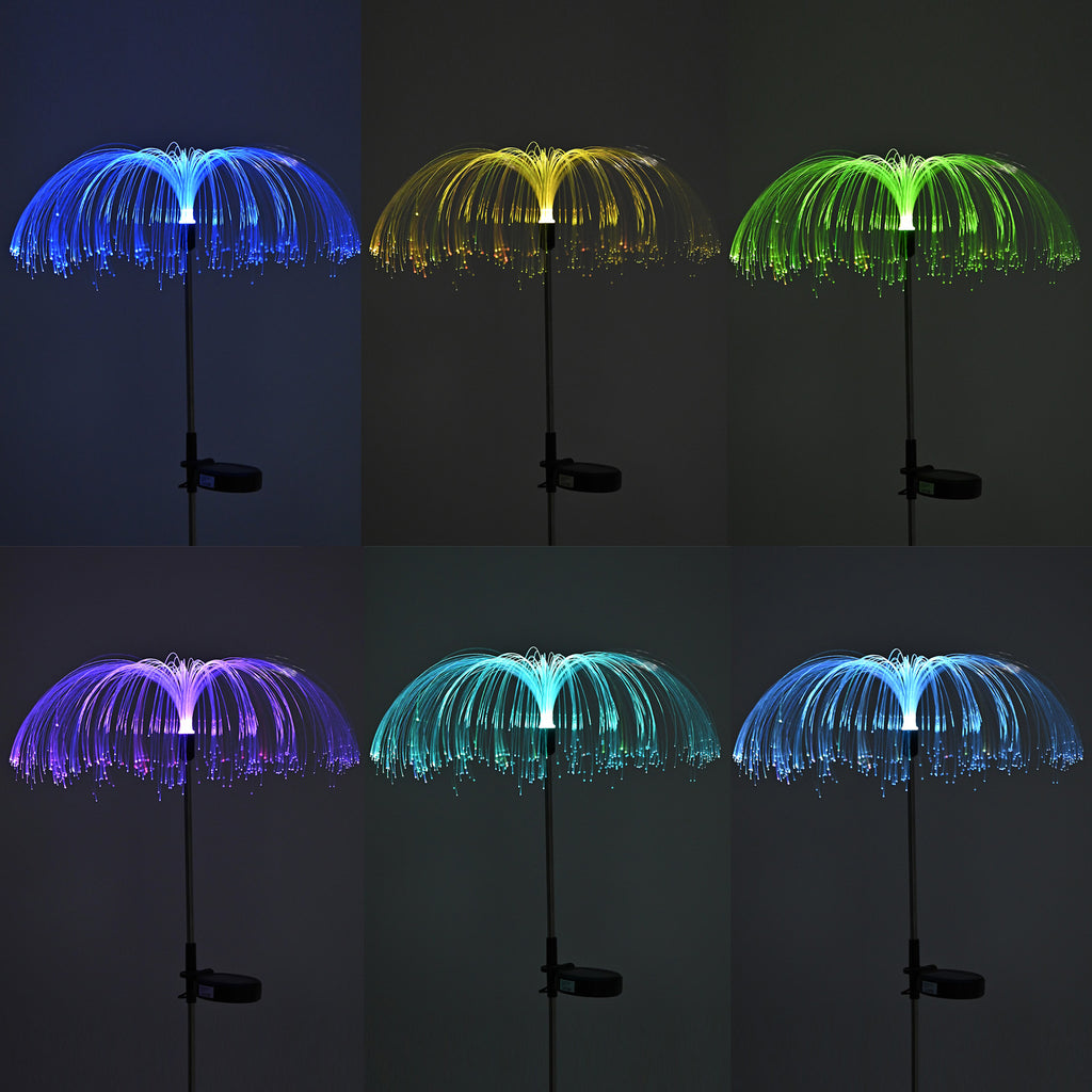 LIVMORE Set of 4 Solar Fiber Optic Floor Lamps - Multi-Colour Waterproof Gradient Stakes (70cm ) with 400mAh Battery_8271593_2
