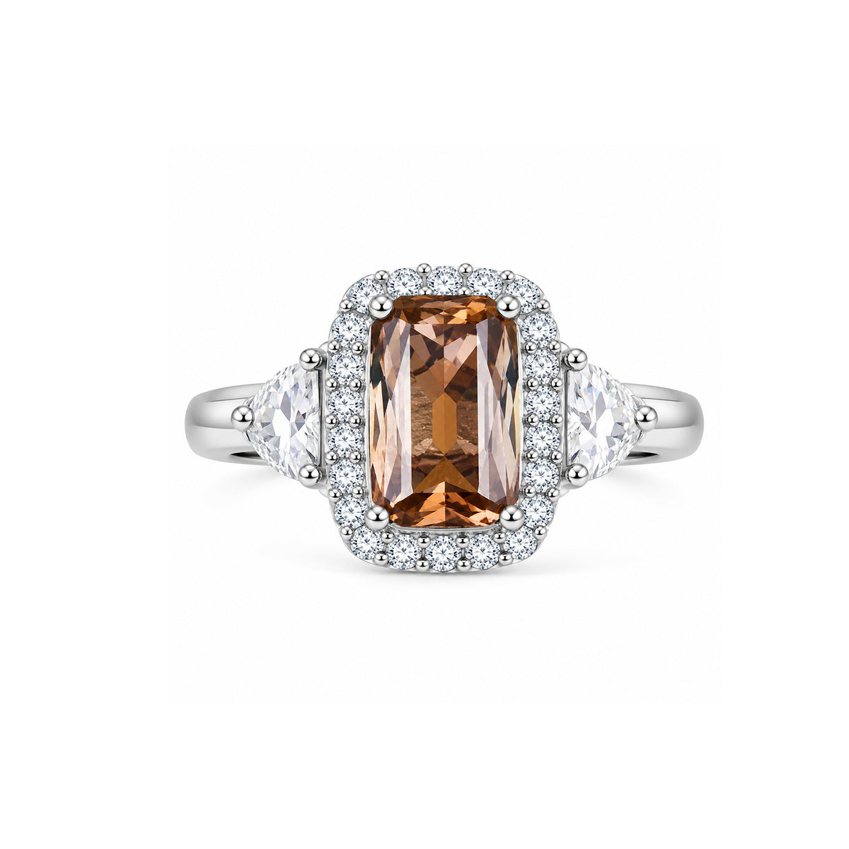 Certified and Appraised D'Joy Andalusite, Moissanite Main Stone With Side Stone Ring in Rhodium Overlay Sterling Silver 2.890 Ct. 8271951 0