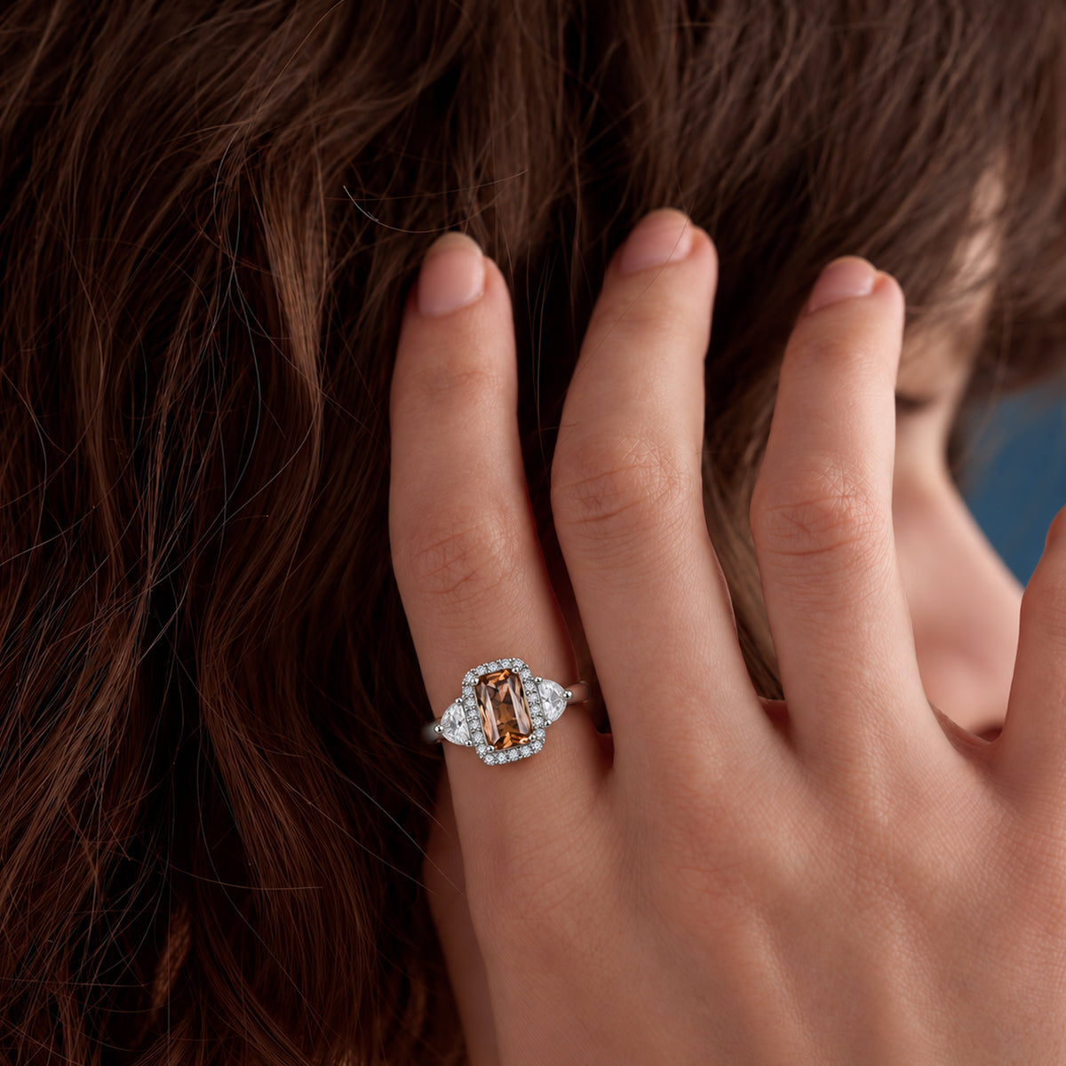 Certified and Appraised D'Joy Andalusite, Moissanite Main Stone With Side Stone Ring in Rhodium Overlay Sterling Silver 2.890 Ct. 8271951 1