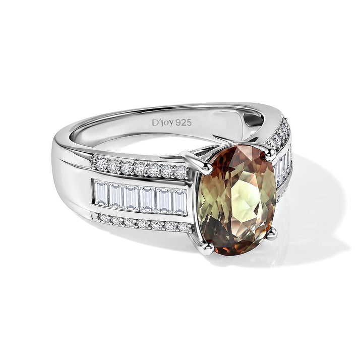 Certified and Appraised D'Joy Andalusite, Moissanite Main Stone With Side Stone Ring in Rhodium Overlay Sterling Silver, Silver Wt.5.1 Gms 3.190 Ct. 8272008 1