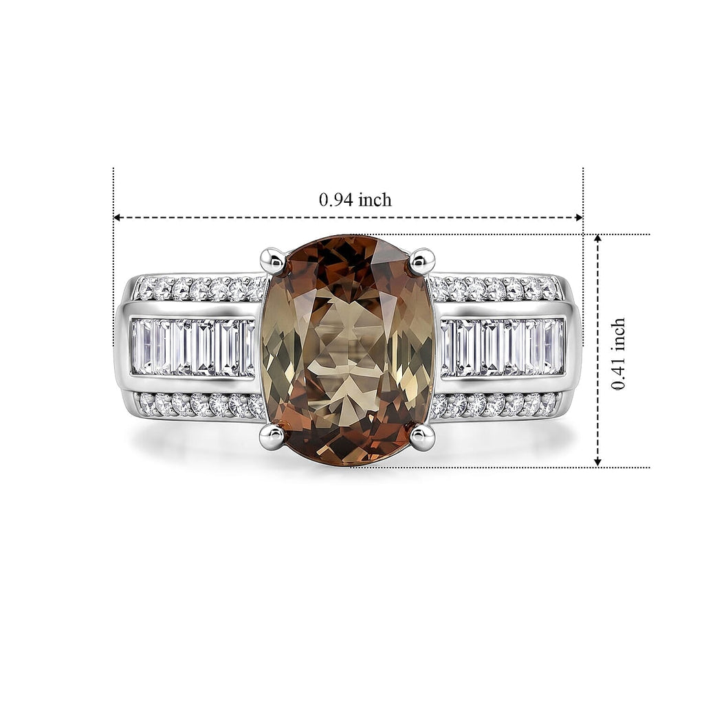 D'Joy Andalusite, Moissanite Main Stone With Side Stone Ring in Rhodium OverlaySterling Silver, Silver Wt.5.1 Gms  3.190  Ct._8272008_5