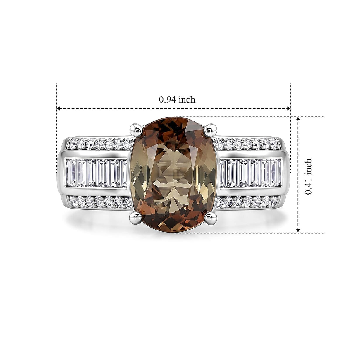 Certified and Appraised D'Joy Andalusite, Moissanite Main Stone With Side Stone Ring in Rhodium Overlay Sterling Silver, Silver Wt.5.1 Gms 3.190 Ct. 8272008 5
