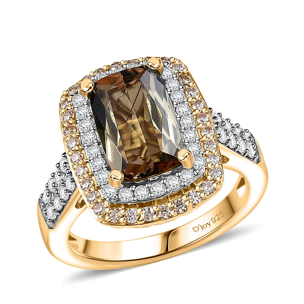 D'Joy Andalusite, Moissanite, Champagne Moissanite Main Stone With Side Stone Ring in 18K YG VermeilSterling Silver  4.220  Ct._8272110
