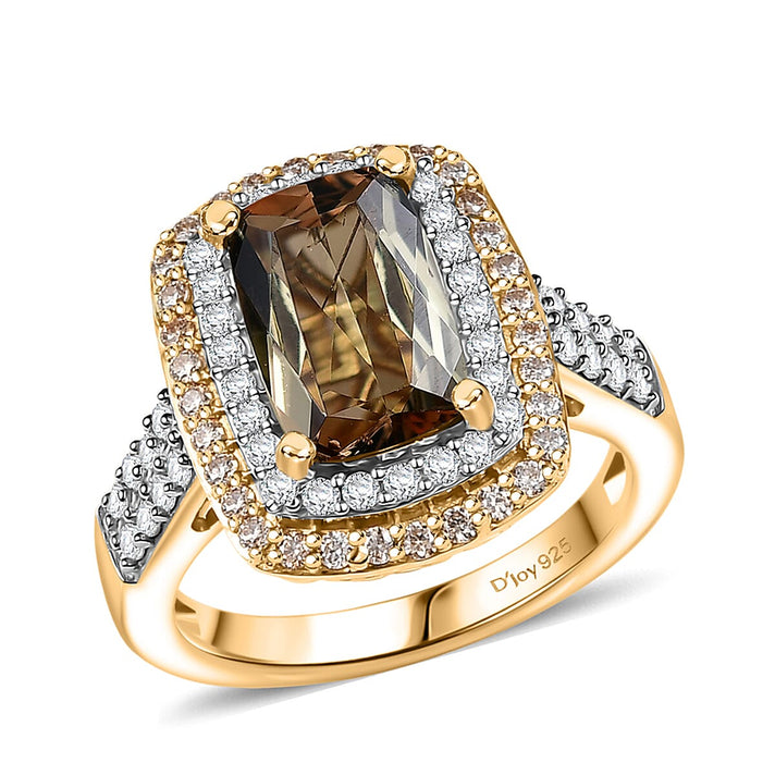 Certified and Appraised D'Joy Andalusite, Moissanite, Champagne Moissanite Main Stone With Side Stone Ring in 18K Yellow Gold Vermeil Sterling Silver 4.220 Ct. 8272110 1