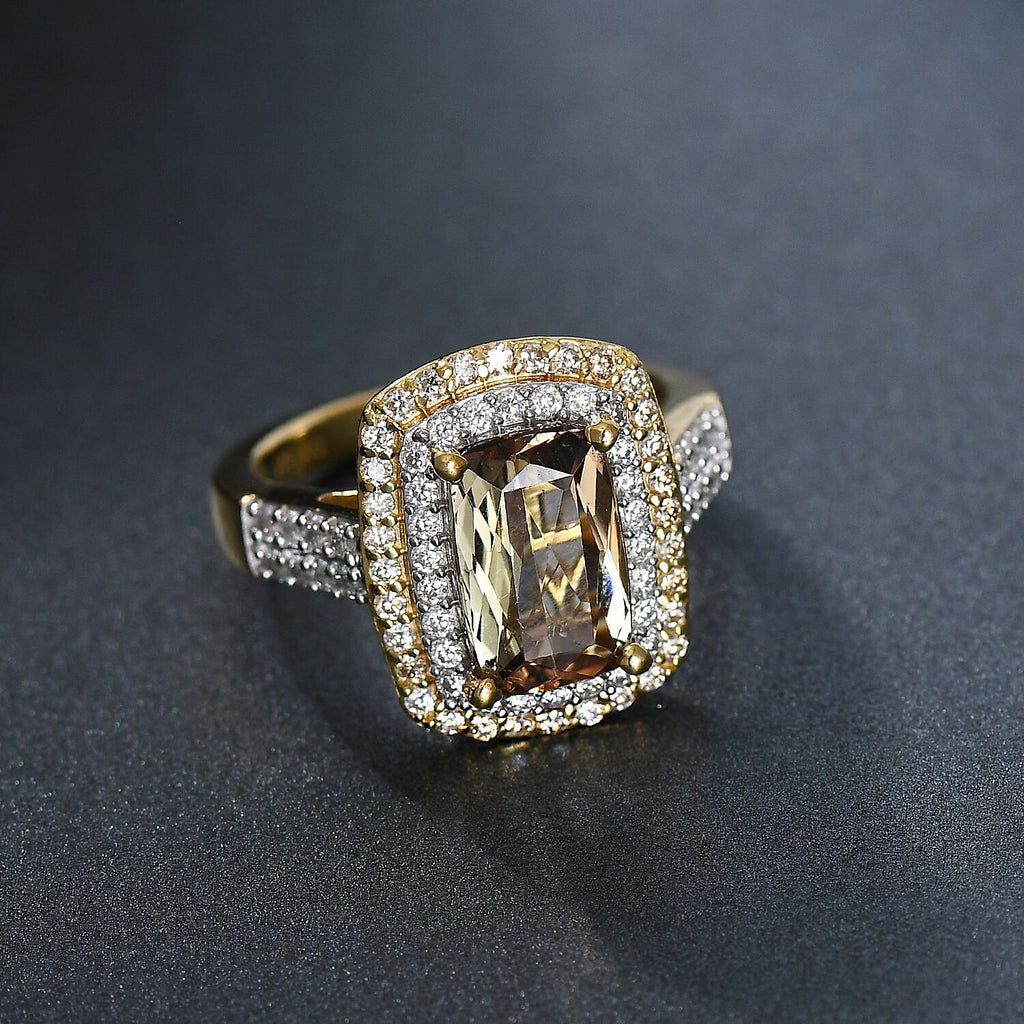D'Joy Andalusite, Moissanite, Champagne Moissanite Main Stone With Side Stone Ring in 18K YG VermeilSterling Silver  4.220  Ct._8272110_1