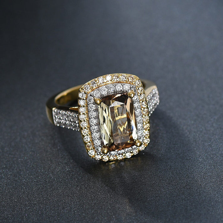 Certified and Appraised D'Joy Andalusite, Moissanite, Champagne Moissanite Main Stone With Side Stone Ring in 18K Yellow Gold Vermeil Sterling Silver 4.220 Ct. 8272110 2