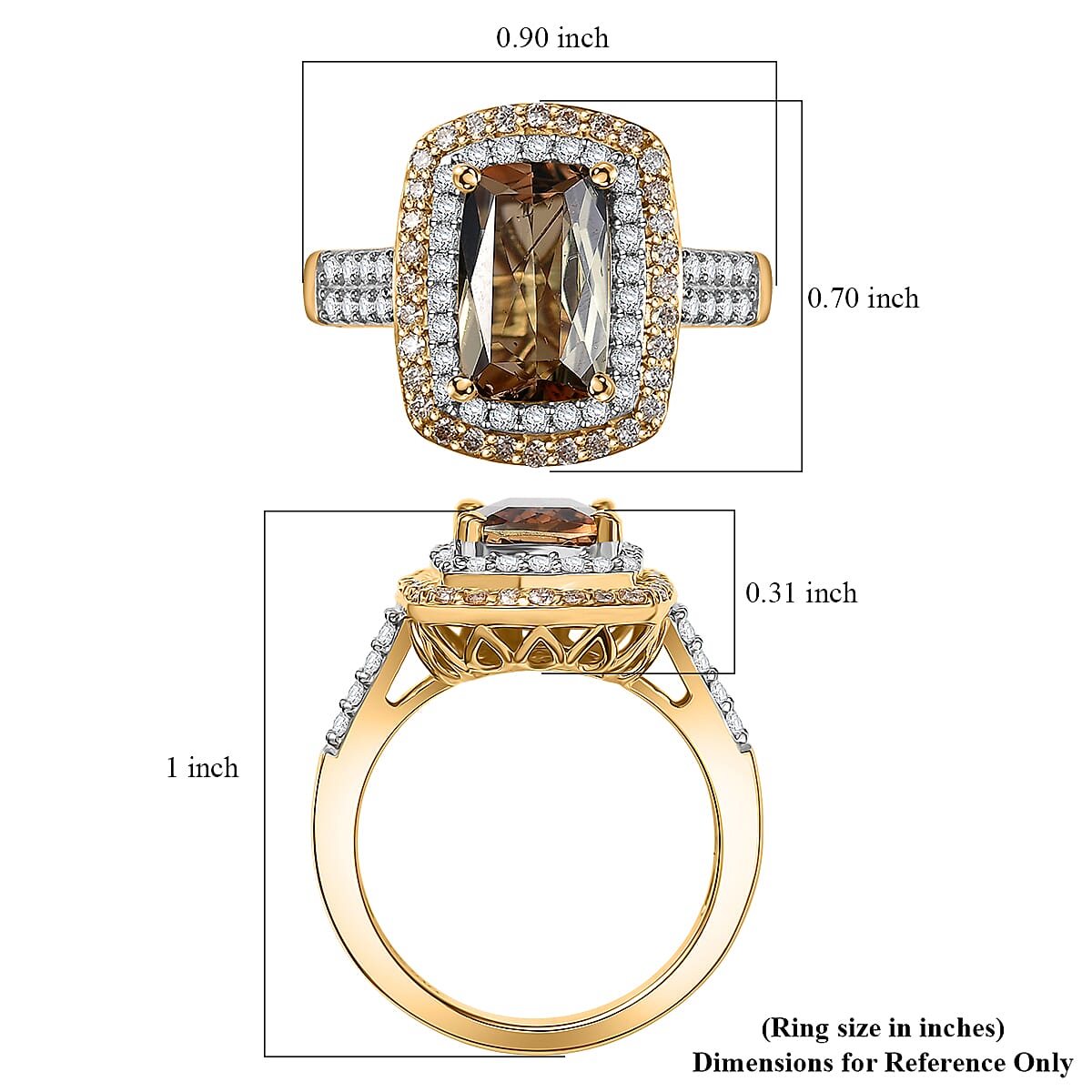 Certified and Appraised D'Joy Andalusite, Moissanite, Champagne Moissanite Main Stone With Side Stone Ring in 18K Yellow Gold Vermeil Sterling Silver 4.220 Ct. 8272110 5