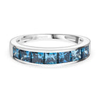 Luxuriant - Lab Grown VS Blue Diamond 7 Stone Band Ring in Rhodium Overlay Sterling Silver 1.50 Ct._8272149