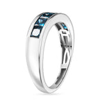 Luxuriant - Lab Grown VS Blue Diamond 7 Stone Band Ring in Rhodium Overlay Sterling Silver 1.50 Ct._8272149_3