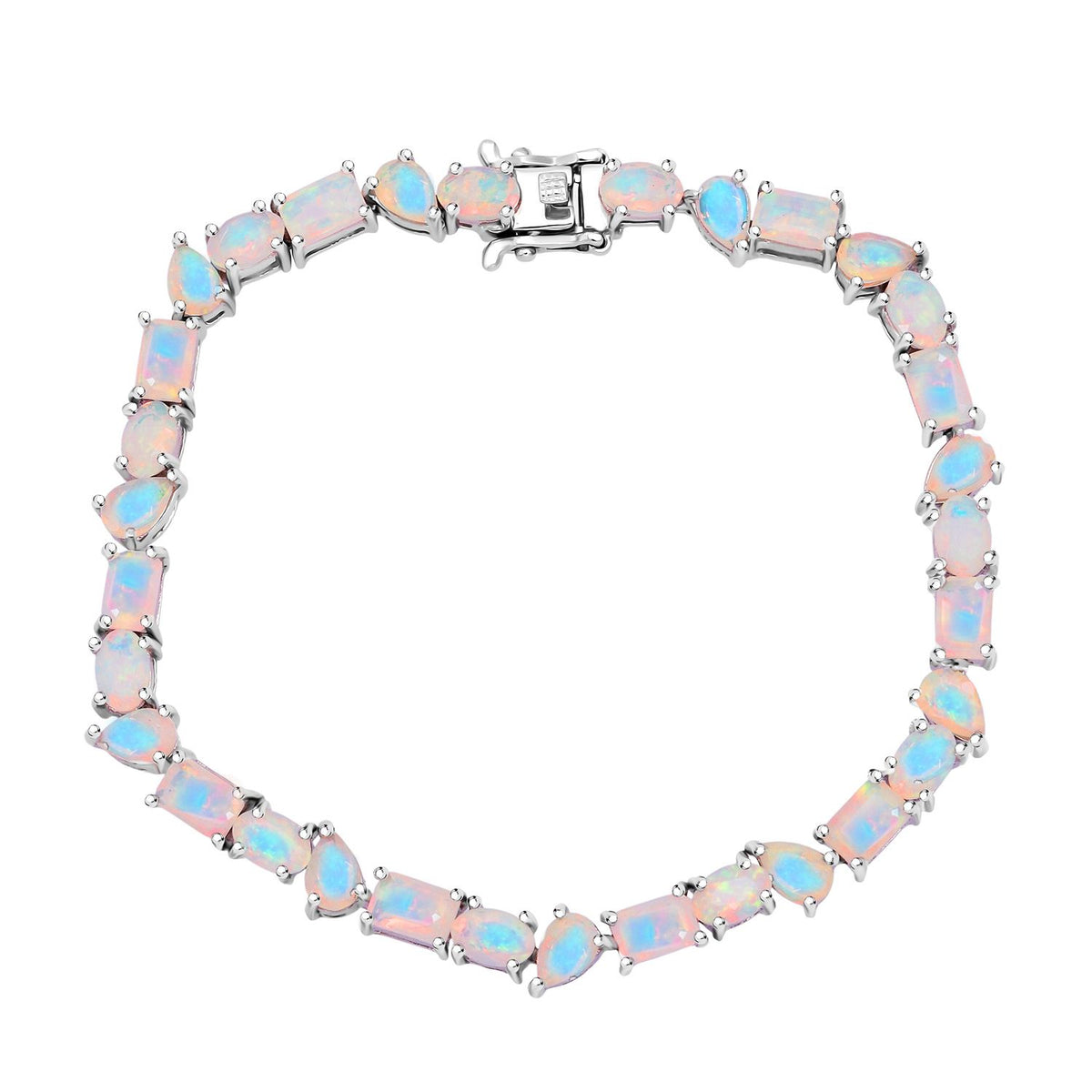 D'Joy - Ethiopian Opal Bracelet (Size 7) in Rhodium Overlay Sterling Silver 9.90 Ct. 8272553 0