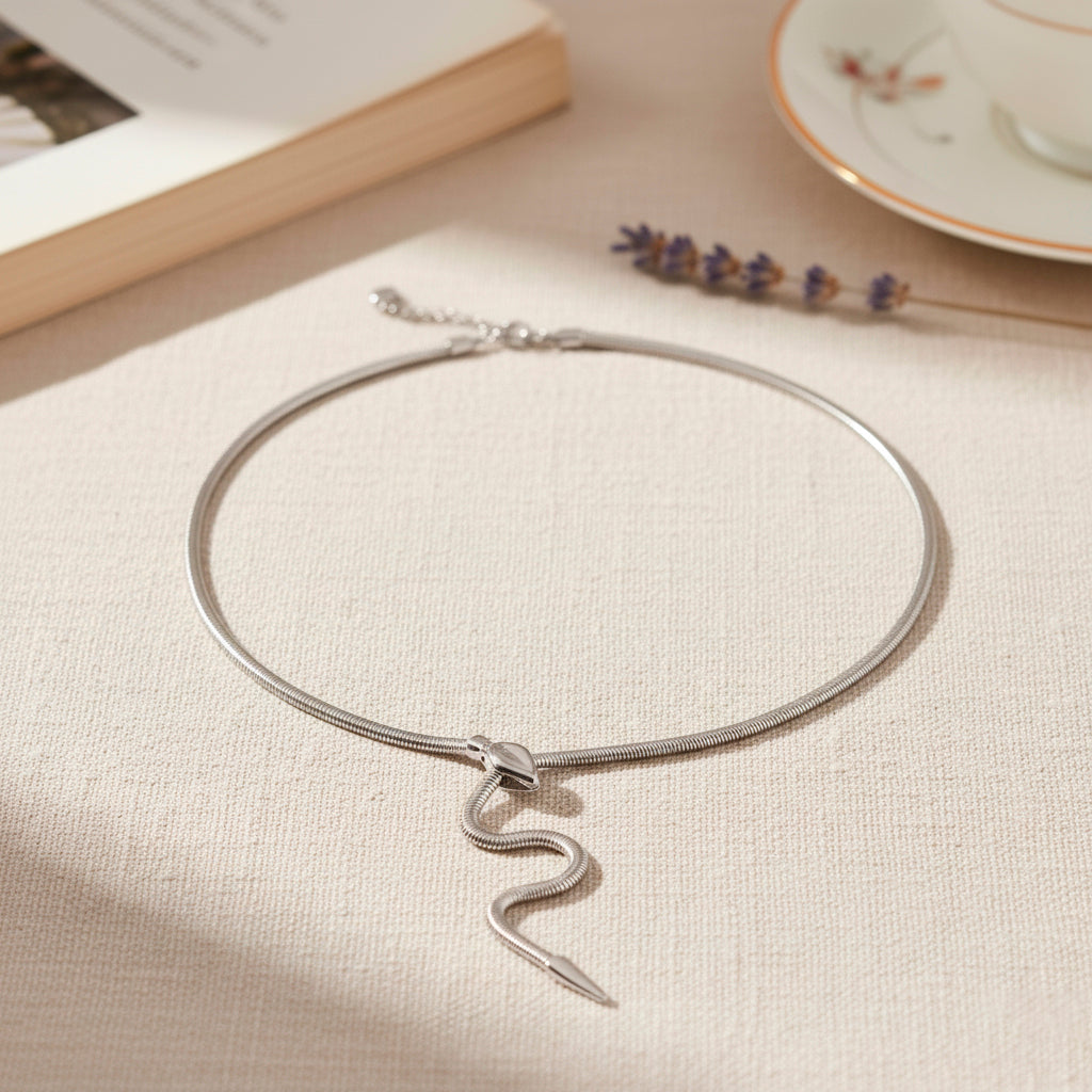 Designer inspired - Serpent Necklace (Size - 24.50) in Silver Tone_8272567_1