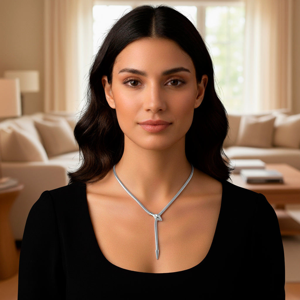 Designer inspired - Serpent Necklace (Size - 24.50) in Silver Tone V32527397 3