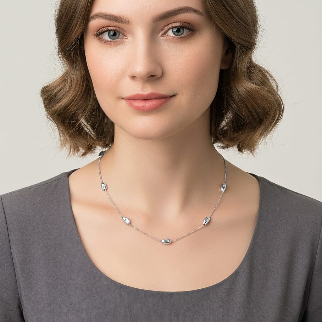 Designer Inspired Nugget Necklace (Size - 24) in Silver Tone V32513649 3
