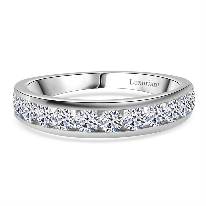 LUXURIANT Lab Grown Diamond Half-Eternity Ring in Rhodium Overlay Sterling Silver (SI-GH) 8272869 1