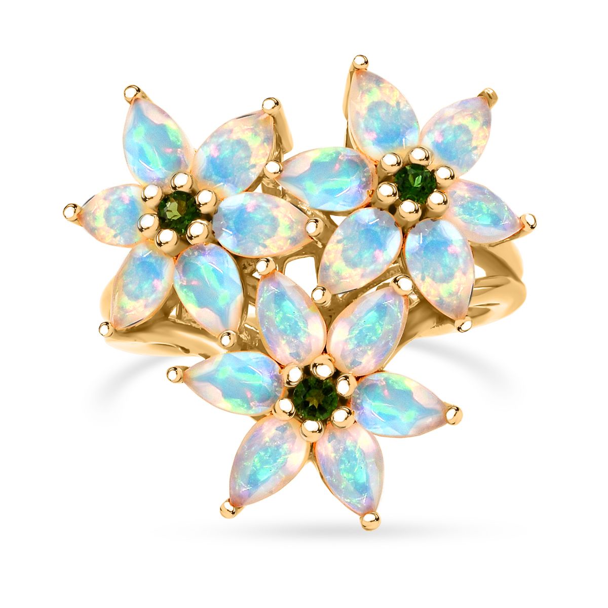 D'Joy Ethiopian Opal &amp; Natural Chrome Diopside Ring in 18K Yellow Gold Plated Sterling Silver 2.41 Ct. 8272958 0