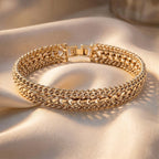 Woven Triple Curb Link Chain Bracelet (Size - 7.5)_8273038_2