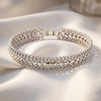 Woven Triple Curb Link Chain Bracelet (Size - 7.5)_8273039_2