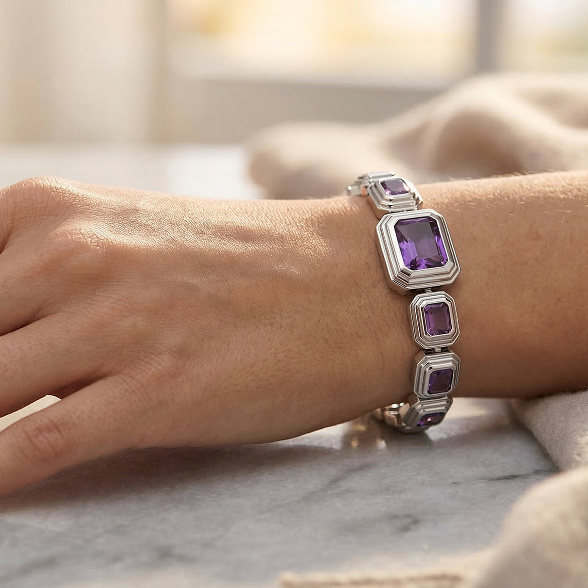 Vintage Glamour Collection - Bezel Set Cubic Zirconia Bracelet (Size 7.5) - Purple 8273053 1