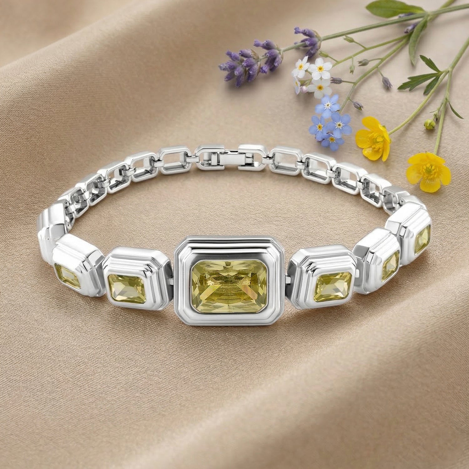 Vintage Glamour Collection - Bezel Set Cubic Zirconia Bracelet (Size 7.5) - Yellow 8273055 2
