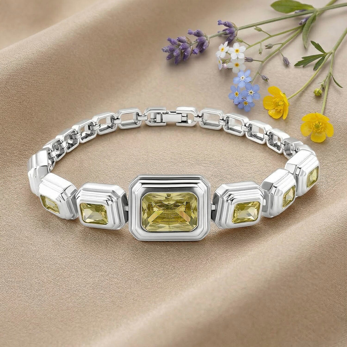 Vintage Glamour Collection - Bezel Set Cubic Zirconia Bracelet (Size 7.5) - Yellow V32565531 2
