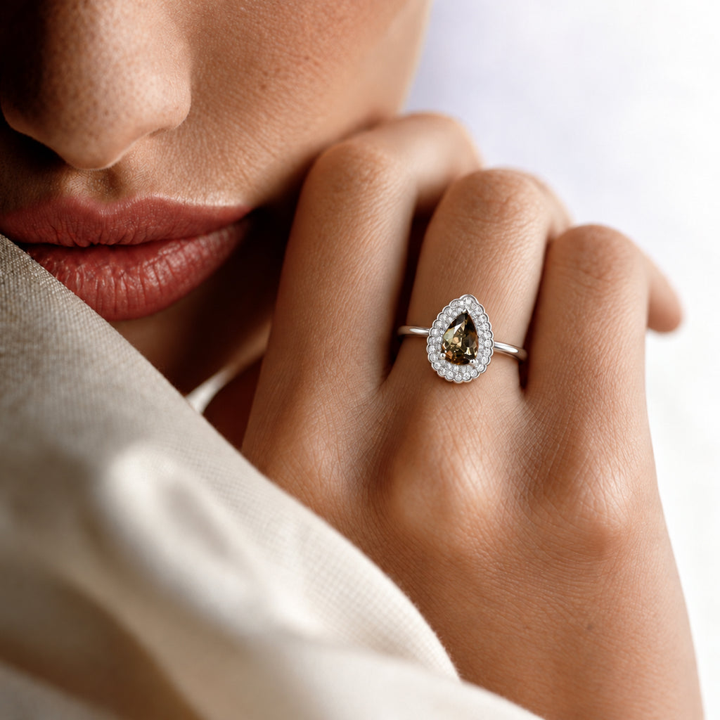 D'Joy - AGI Certified Andalusite & Moissanite Halo Ring in Rhodium Overlay Sterling Silver 2.30 Ct._8273067_2