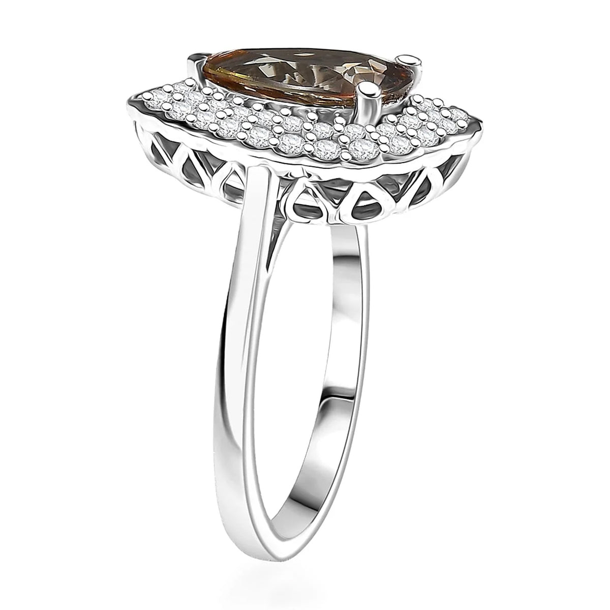 Certified and Appraised D'Joy Andalusite, Moissanite Main Stone With Side Stone Ring in Rhodium Overlay Sterling Silver 3.360 Ct. 8273067 6