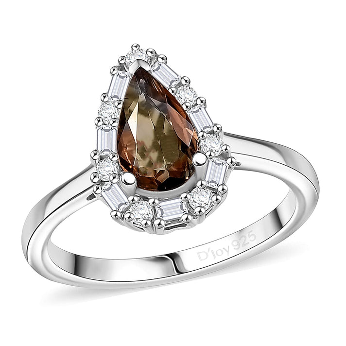Certified and Appraised D'Joy Andalusite, Moissanite Main Stone With Side Stone Ring in Rhodium Overlay Sterling Silver 1.660 Ct. 8273084 1
