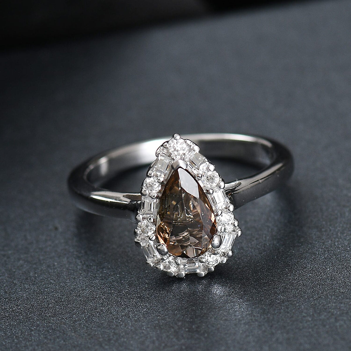 Certified and Appraised D'Joy Andalusite, Moissanite Main Stone With Side Stone Ring in Rhodium Overlay Sterling Silver 1.660 Ct. 8273084 1