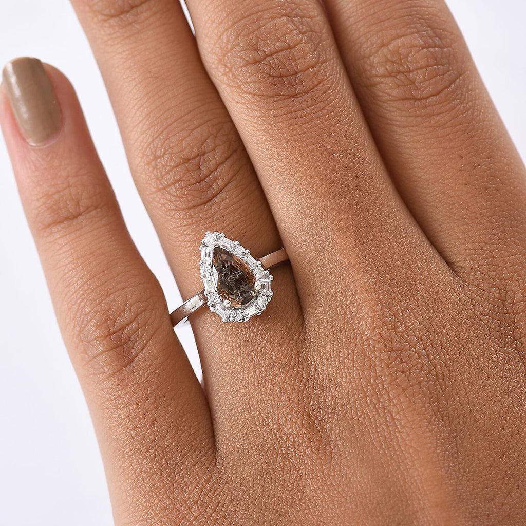 D'Joy Andalusite, Moissanite Main Stone With Side Stone Ring in Rhodium OverlaySterling Silver  1.660  Ct._8273084_2