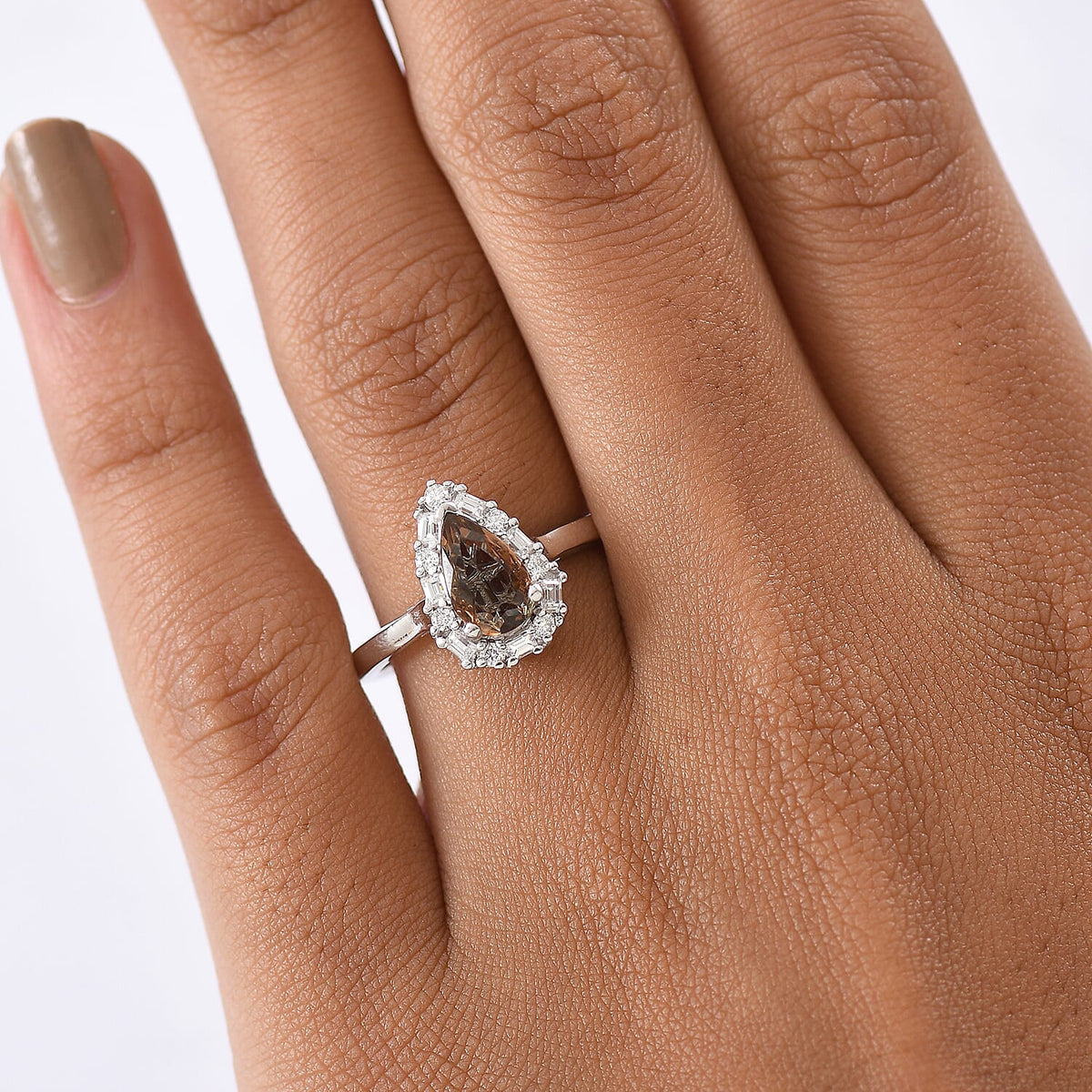Certified and Appraised D'Joy Andalusite, Moissanite Main Stone With Side Stone Ring in Rhodium Overlay Sterling Silver 1.660 Ct. 8273084 2
