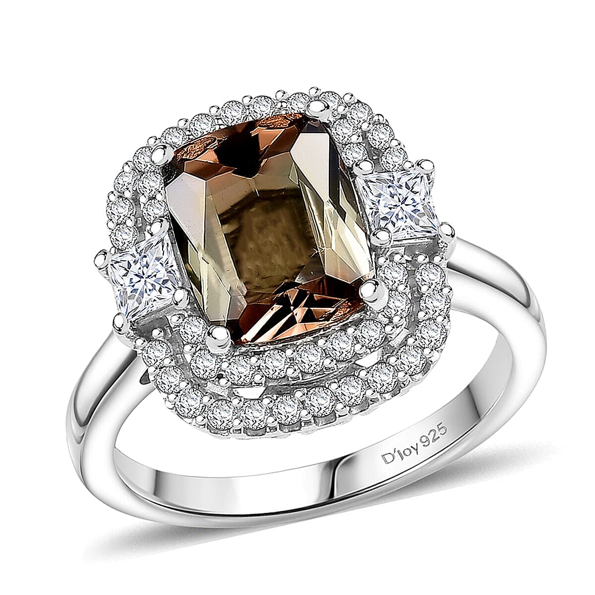 Certified and Appraised D'Joy Andalusite, Moissanite Main Stone With Side Stone Ring in Rhodium Overlay Sterling Silver  3.100  Ct. 8273095 0