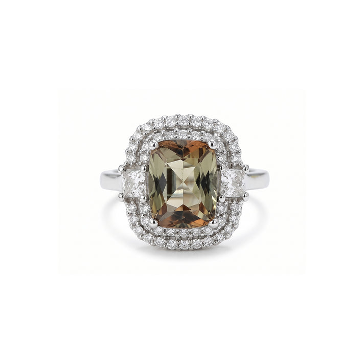 Certified and Appraised D'Joy Andalusite, Moissanite Main Stone With Side Stone Ring in Rhodium Overlay Sterling Silver 3.100 Ct. 8273095 1