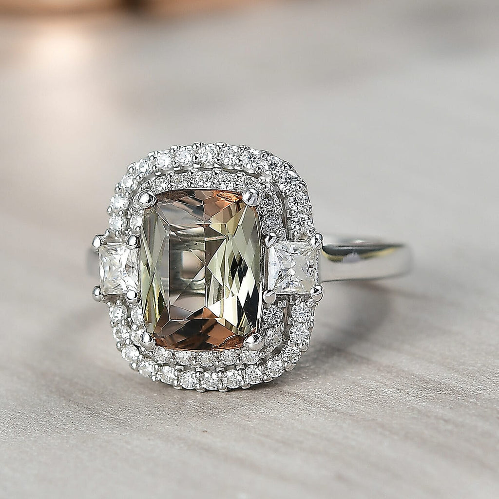 D'Joy Andalusite, Moissanite Main Stone With Side Stone Ring in Rhodium OverlaySterling Silver  3.100  Ct._8273095_1