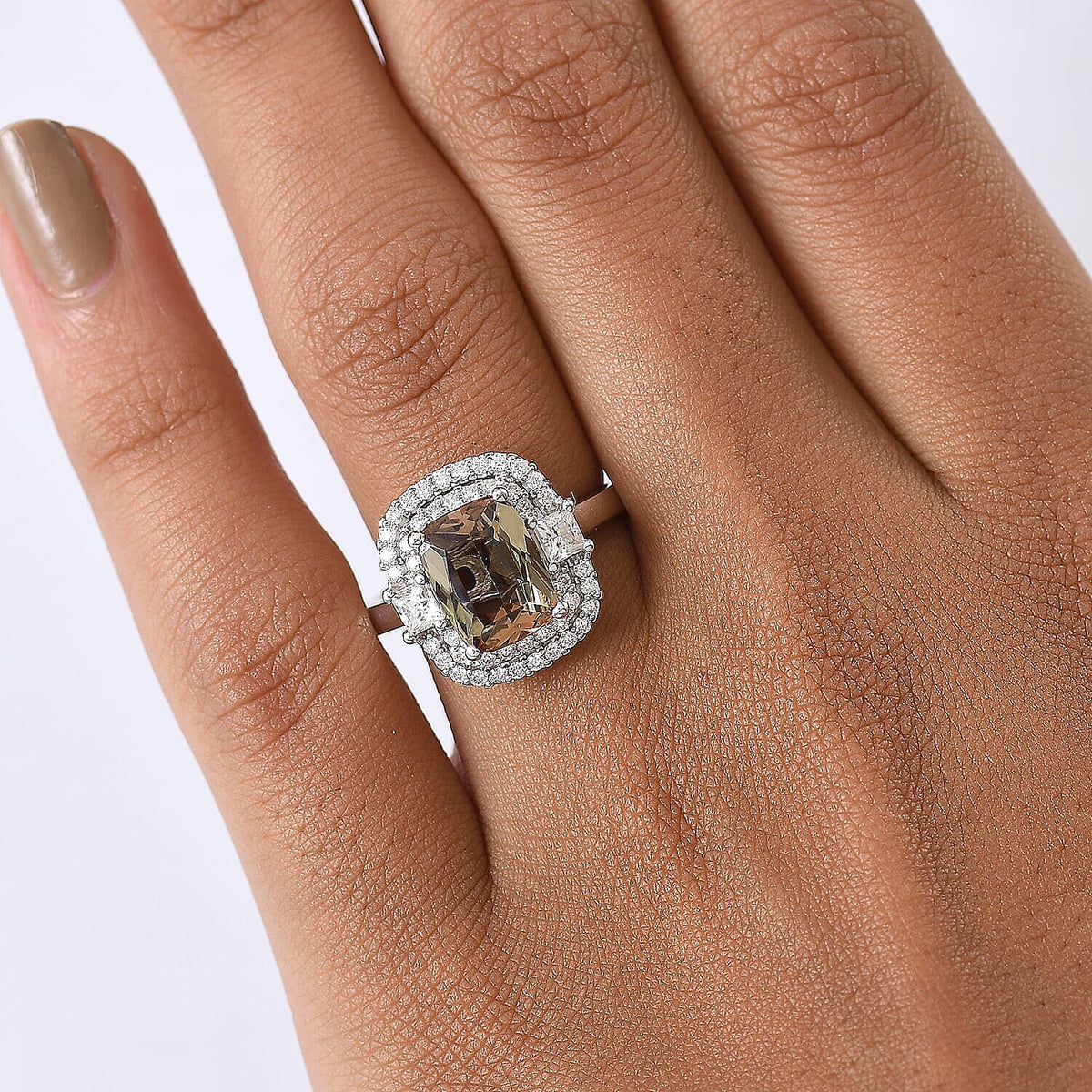 Certified and Appraised D'Joy Andalusite, Moissanite Main Stone With Side Stone Ring in Rhodium Overlay Sterling Silver  3.100  Ct. 8273095 2